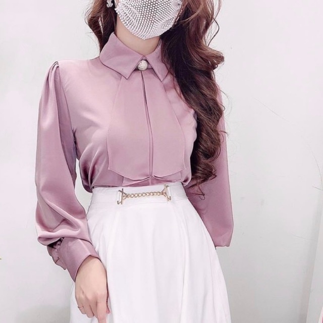 Áo lụa nữ kiểu bèo cổ 2 mầu chất đẹp thiết kế áo không đụng hàng