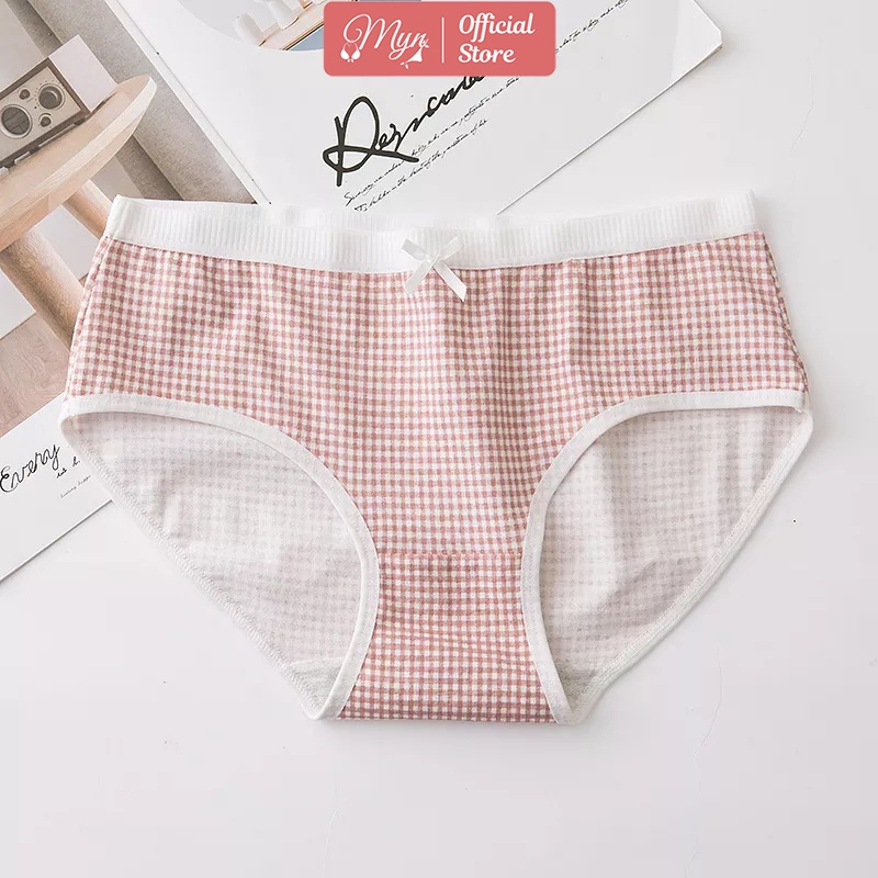 Quần lót nữ cotton đính nơ kẻ ô vuông nhỏ Q 123 MYN_UNDERWEAR