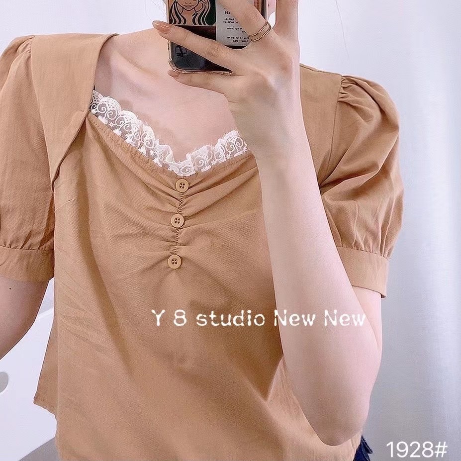Áo thô trơn màu cách điệu phối ren Ulzzang style  Hàng quảng Châu