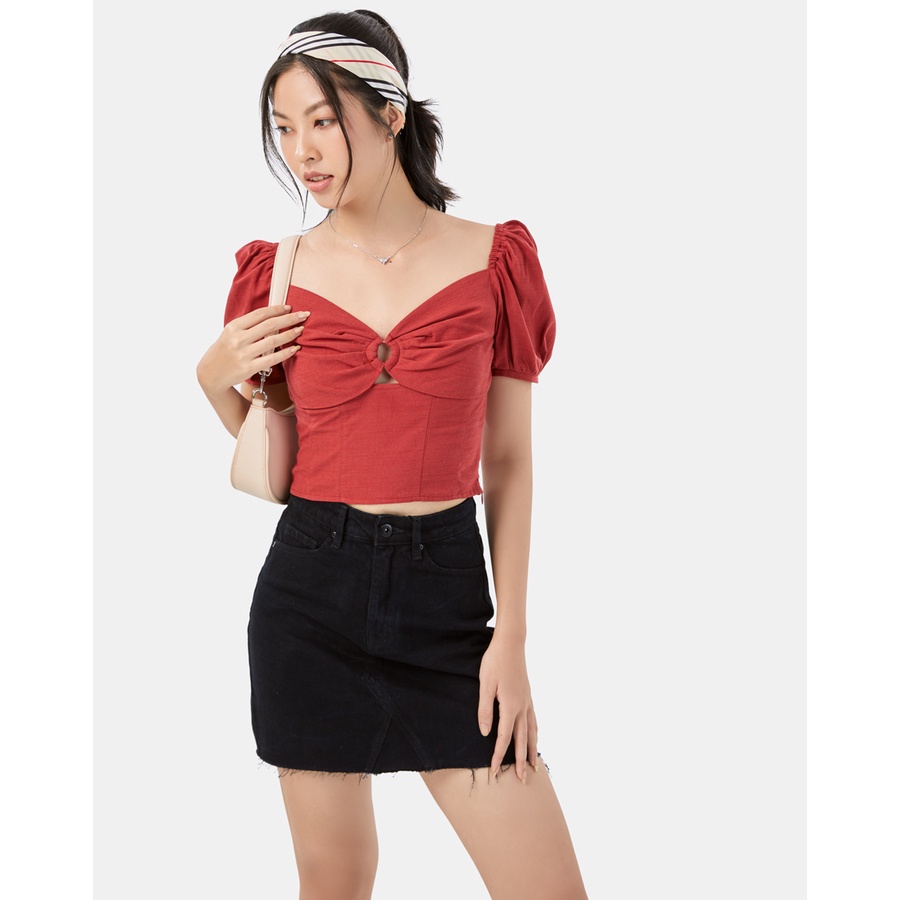 Áo Kiểu Thời Trang JUNO Cổ V Luồn Khoen Tròn JNAKI014