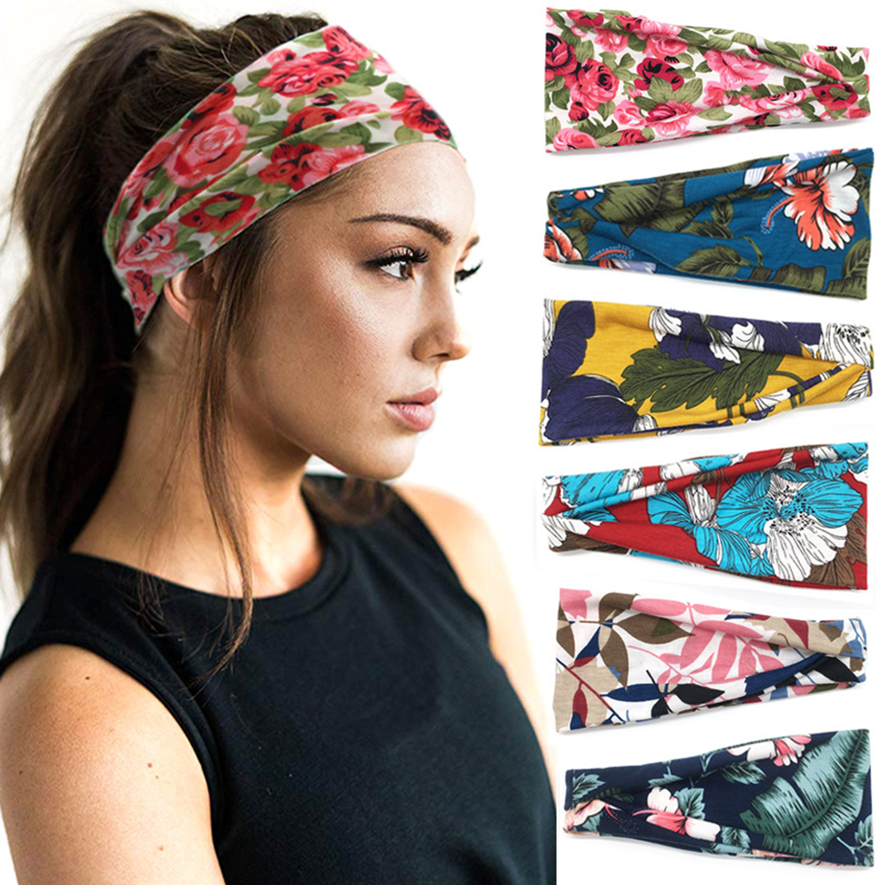 Băng đô bandana quấn đầu bản to vải cotton co giãn hút mồ hôi thời trang cho nữ