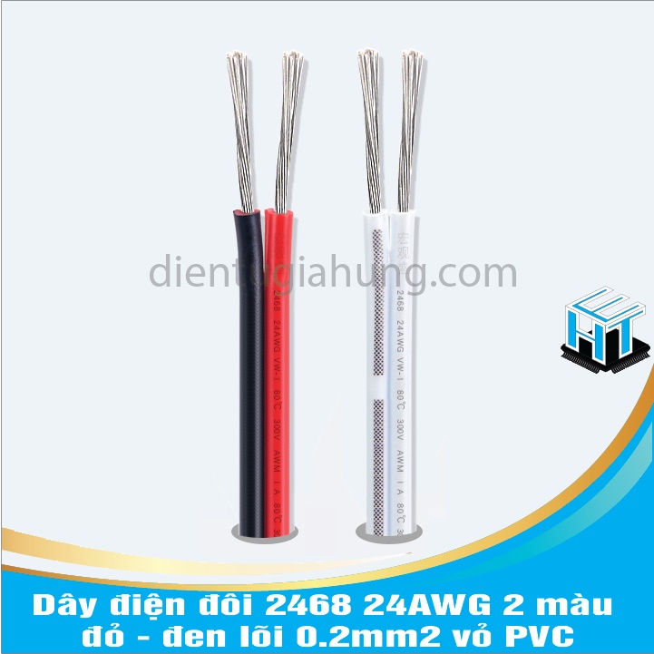 Dây điện đôi 2468 24AWG 2 màu đỏ - đen lõi 0.2mm2 vỏ PVC