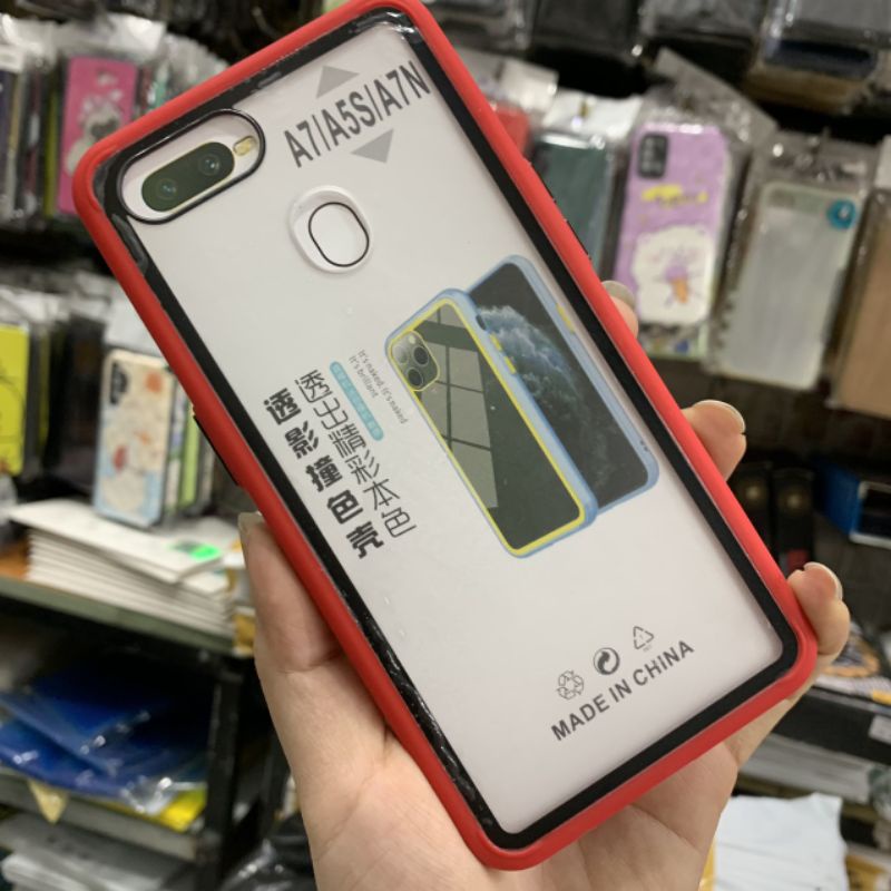 Ốp lưng Oppo F9 / A5S / A7 / A12 viền dẻo màu lưng trong suốt