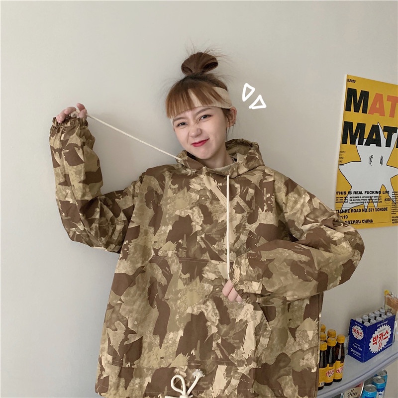 【ZHELIHANGFEI】Áo Hoodie Tay Dài Dáng Rộng Họa Tiết Rằn Ri Cá Tính Thời Trang