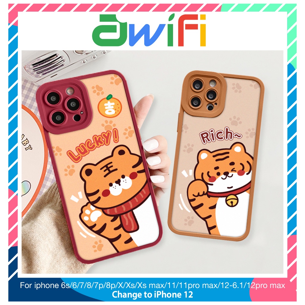 Ốp lưng iphone cạnh vuông lỗ camera tiger vẫy 6s/6splus/7/7plus/8/8plus/x/xr/xs/11/12/13/pro/max/plus/promax-Awifi X5-2