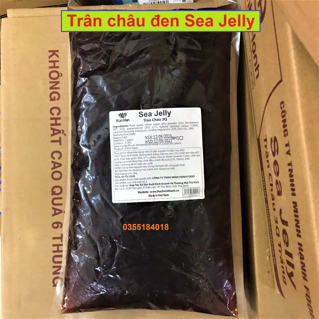 Trân châu 3Q trắng - đen Sea Jelly - giòn túi 2kg dùng cho trà sữa, trà chanh, trà hoa quả, chè