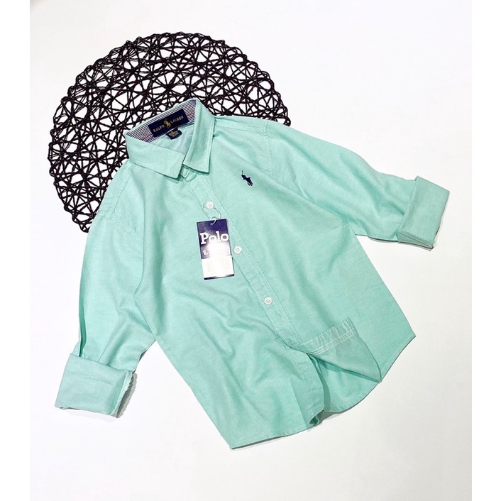 ÁO SƠ MI VẢI CÔ TÔNG TRƠN NĂM MÀU CƠ BẢN TRẮN CAM VÀNG XANH NGỌC DA TRỜI CHO BÉ TRAI 35-48 KG