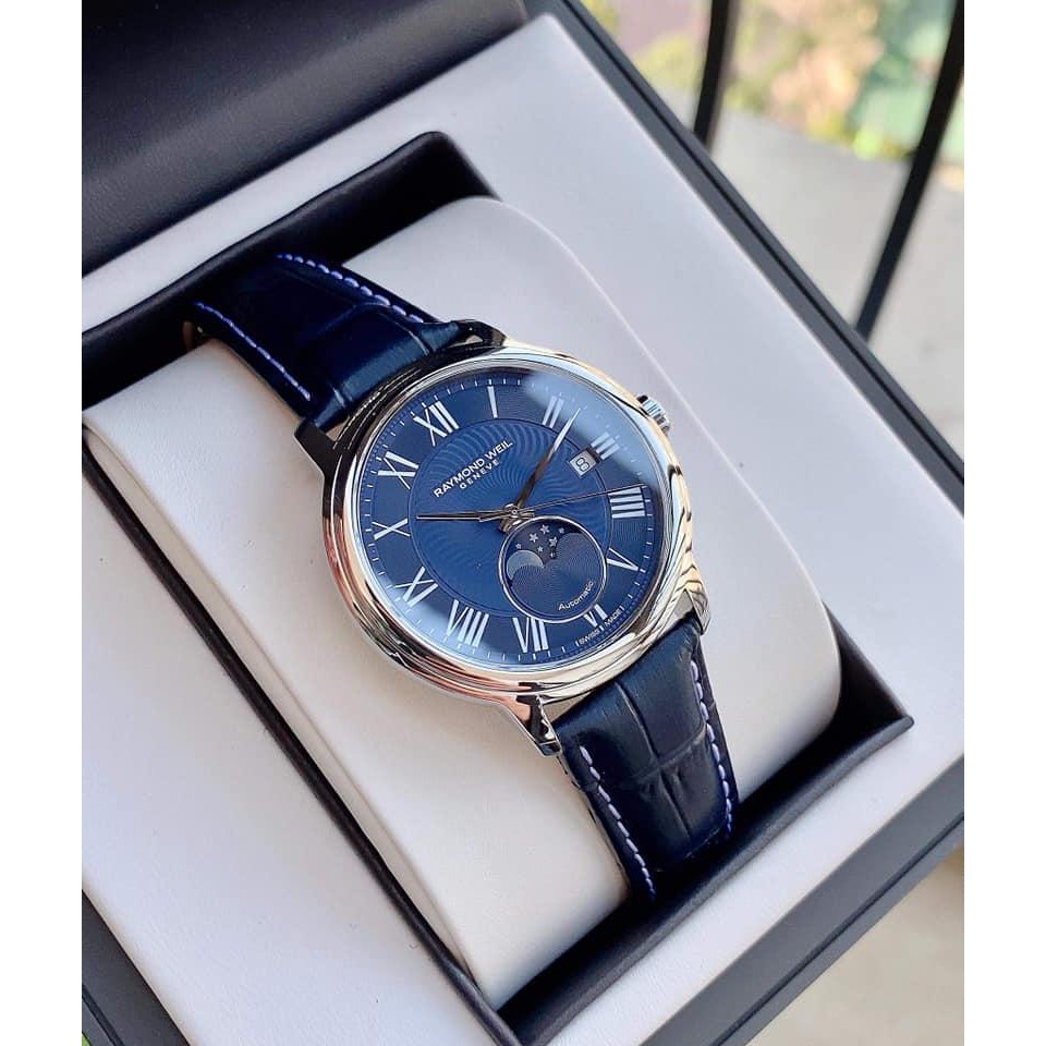 Đồng hồ nam chính hãng Raymond Weil Moonphase Blue Sea Code B195S199 - Máy Cơ Automatic - Kính Sapphire nguyên khối