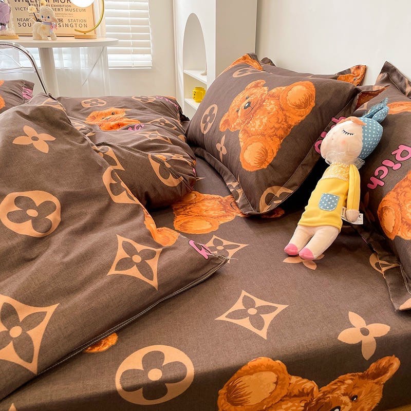 Bộ chăn ga gối cotton poly Emmibedding Store gấu nâu