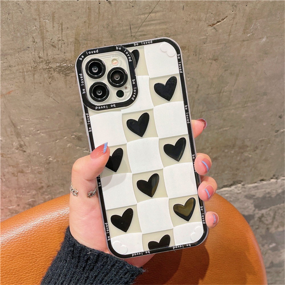 Ôp Điện Thoại tpu Dẻo Tráng Gương Họa Tiết Trái Tim Màu Trắng Đen Cho iphone 13 12 11 pro max x xr 8 7 plus Ốp