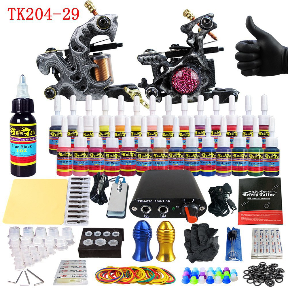 Trọn Bộ Máy Xăm Hình SOLONG TATTOO 20 Lọ Mực và 2 Máy