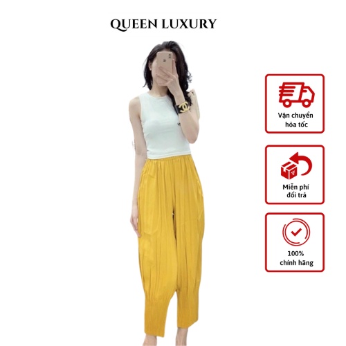 Quần bom baggy nữ dập xếp ly lưng chun thời trang công sở phù hợp đi học đi làm đi chơi QUEEN LUXURY CD045