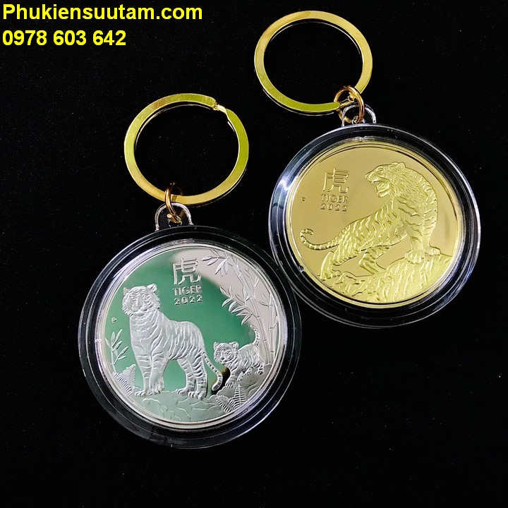Móc Khóa Cặp Xu Úc Hình Con Cọp (Hổ) Mạ Vàng Bạc, Chất liệu Nhựa acrylic, xu Niken - TMT Collection - SP005415