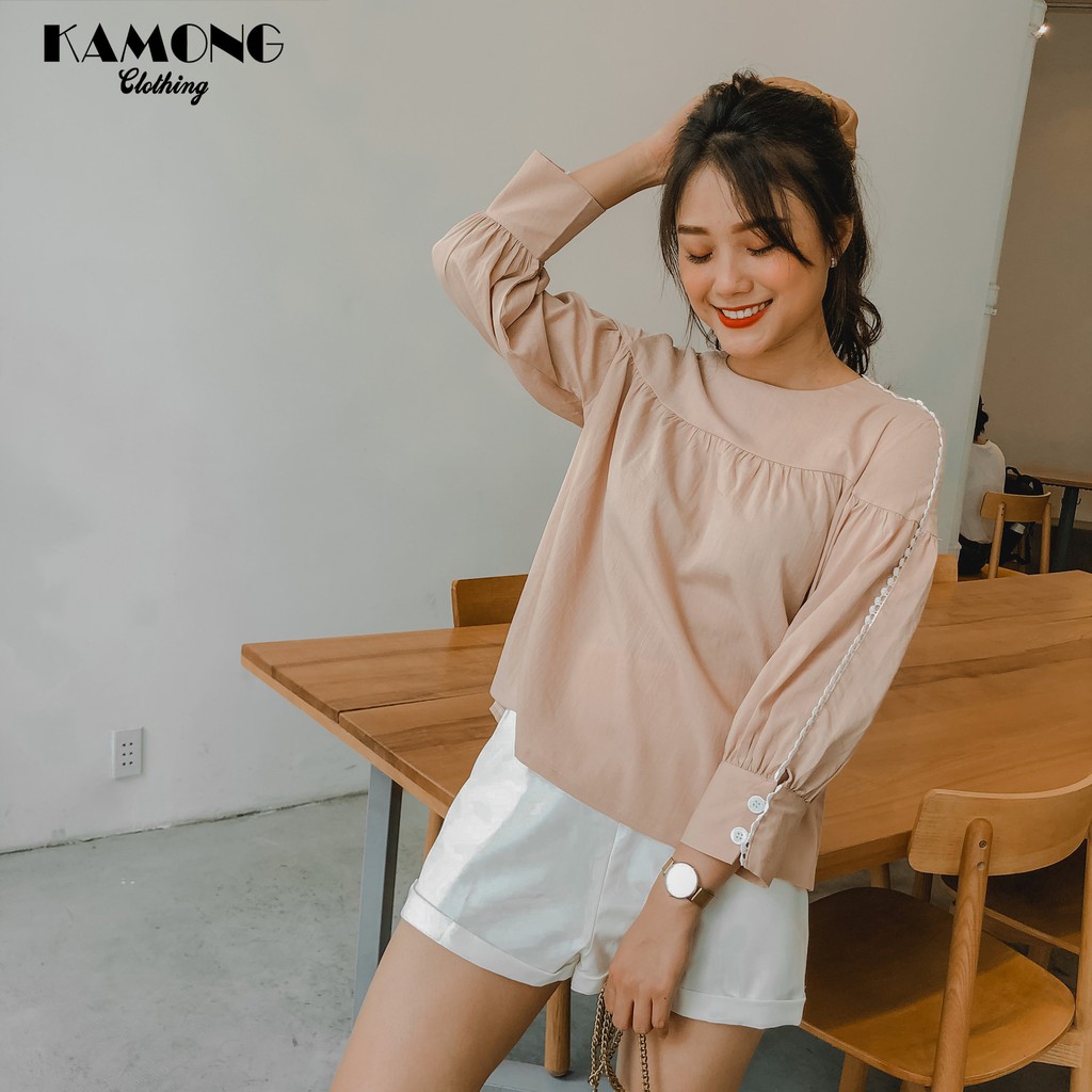 Áo babydoll viền ren tay KAMONG A044