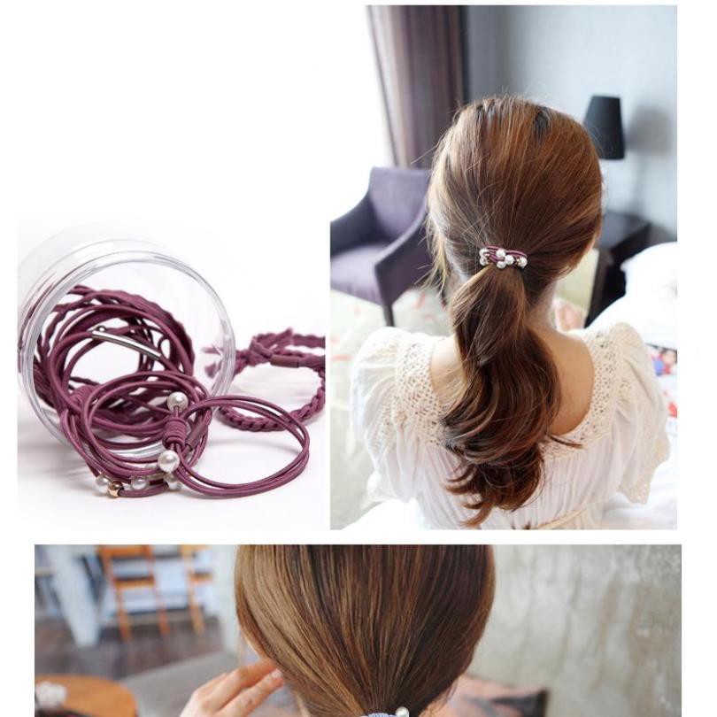 Set 12 dây buộc tóc đơn giản Hàn Quốc dễ thương kèm hộp