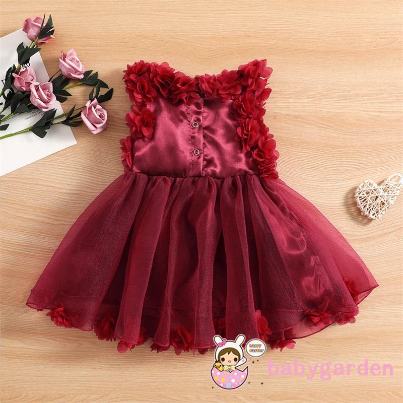 Đầm Công Chúa Mùa Hè Không Tay Màu Trơn Họa Tiết Cánh Hoa 3D Cho Bé Gái 6 Tháng Tuổi