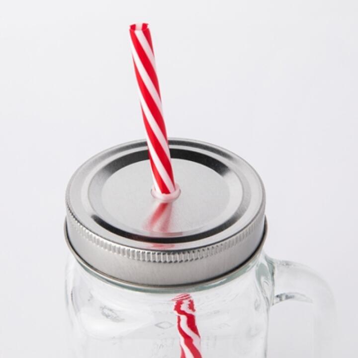 Cốc Thủy Tinh ARTBOX Hàn Quốc Mason Jar Có Ống Hút Màu Đỏ