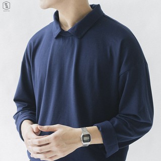 Áo Thun Trơn Dài Tay Cổ Polo Basic Unisex SSSTUTTER Polo Sweatshirt