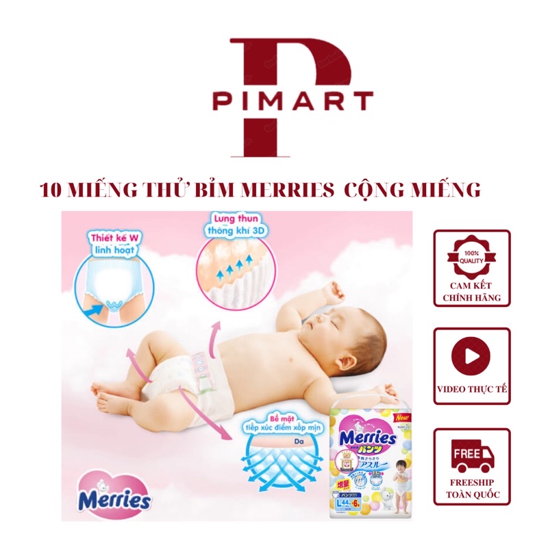 [MIẾNG DÙNG THỬ MERRIES] Tã Dán/Quần Merries Nội Địa Nhật NB96/S88/M68/L58/M64/L50/XL44/XXL28