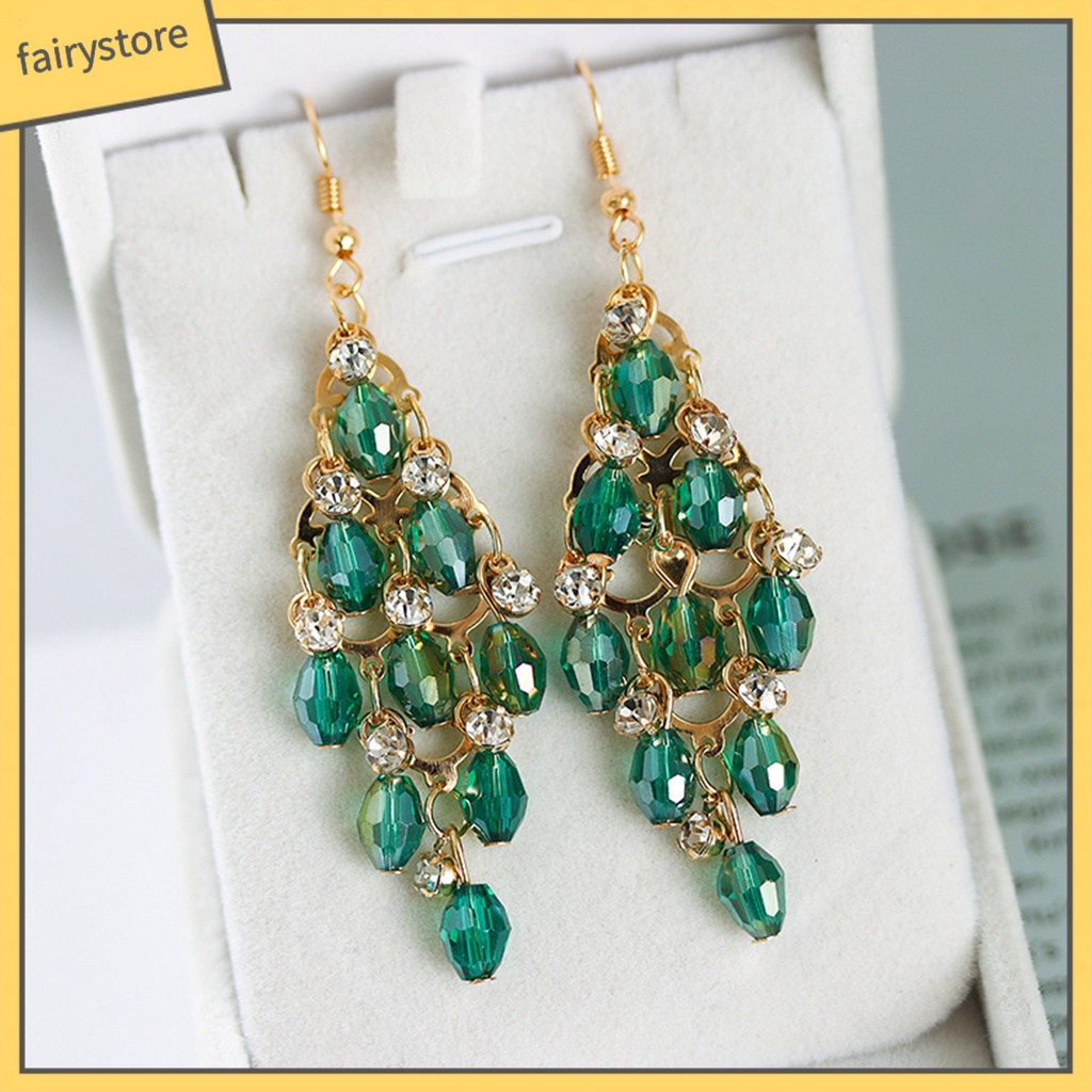 1 Đôi Bông Tai Nhiều Lớp Hình Thoi Đính Pha Lê Thời Trang