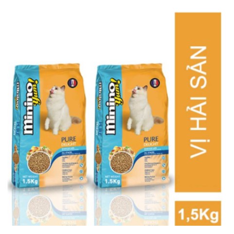 COMBO 2 Gói thức ăn cho mèo mọi lứa tuổi vị hải sản Minino Yum 1,5kg/gói