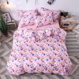 Sét chăn ga gối polly nhập 4 món - hoa hồng
