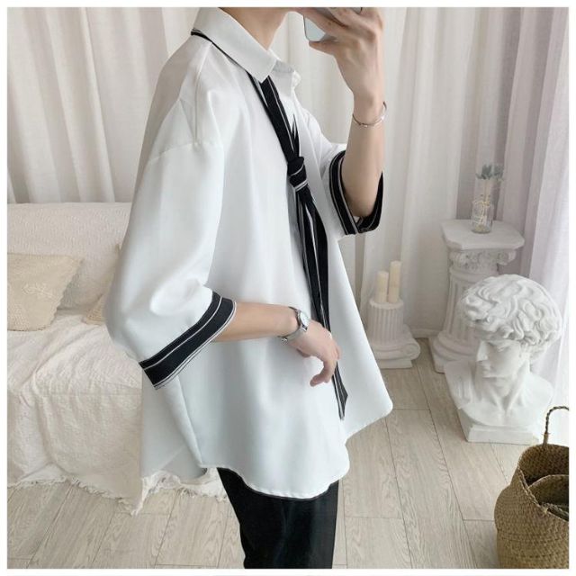 Sơ mi nam bigsize phối cà vạt tay lỡ form rộng unisex