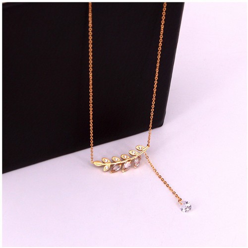 Dây Chuyền Chiếc Lá Pha Lê Tòn Ten Titan Ko Đen TT 3116