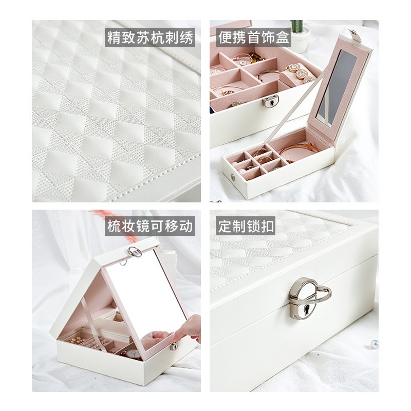 [ Siêu Đẹp ] Hộp đựng trang sức - đồng hồ CỠ LỚN hai tầng bọc da PU có khoá chống trộm