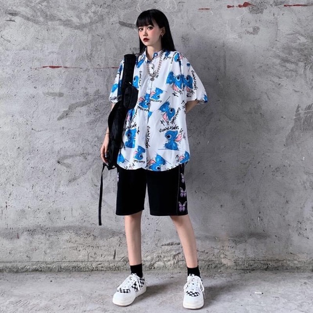 Áo Sơmi Tay Ngắn Stich Unisex Clip+Ảnh Thật