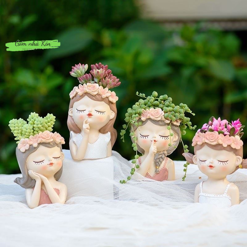 Bình Hoa Cô Gái Gốm Nhà Kin Lọ Trang Trí Hình Cô Gái Để Bàn