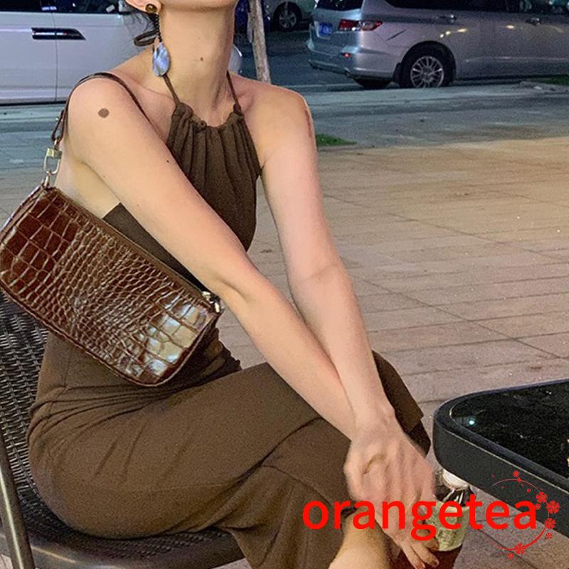 Women Summer Bandage Halter Dress Charming Solid Color Sleeveless Backless Long Evening Gowns