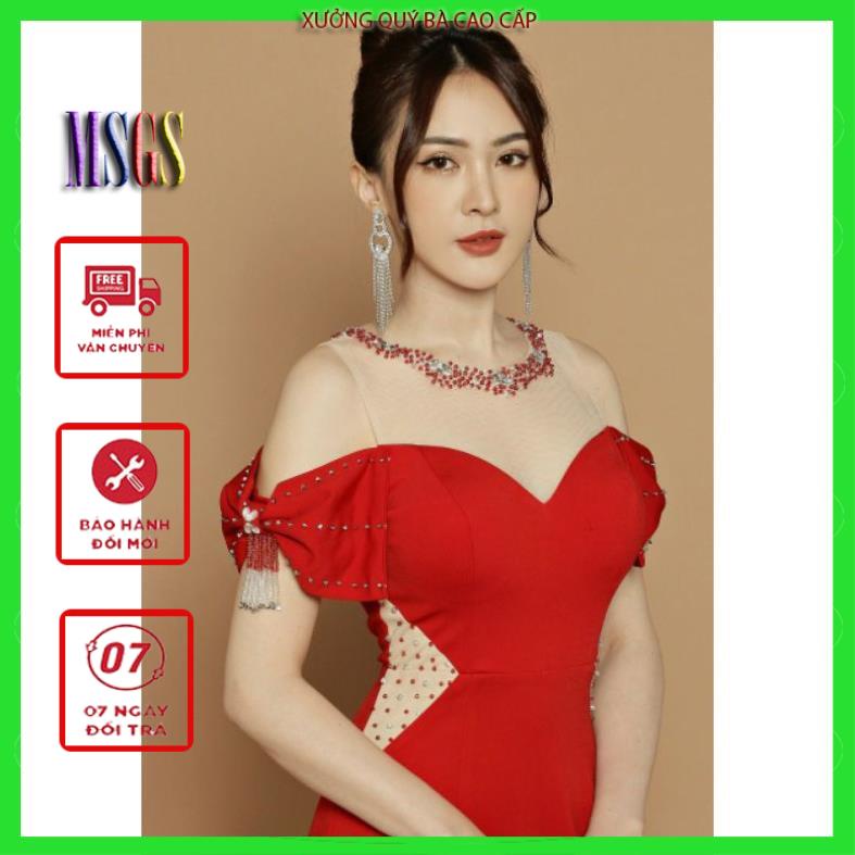 SHOP DẠ HỘI Đầm dạ hội rớt vai phối lưới thiết kế cao cấp kèm ảnh thật tặng hoa tai thời trang xinh xắn