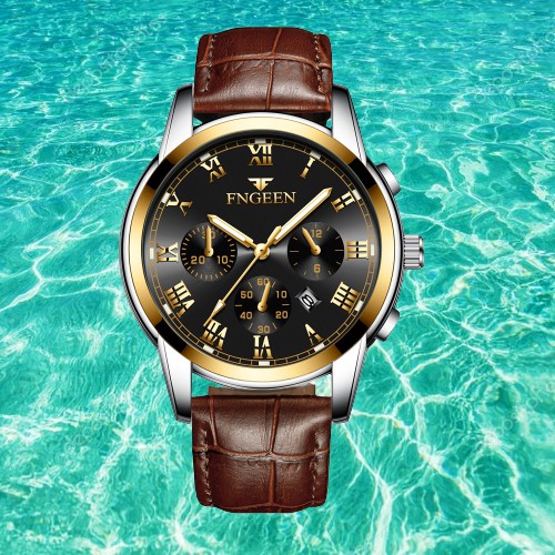 Đồng hồ nam dây da, đồng hồ nam chính hãng FNGEEN mặt tròn, chuyển động thạch anh, cao cấp, sang trọng