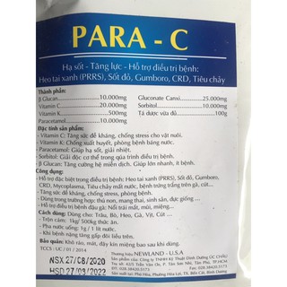 Para - c  (10 trong 1 gôm 10goi 100gam ,hạ sốt ,hổ trợ heo tai xanh prrs,crd , gumboro ,tăng lực , sốt đỏ ...