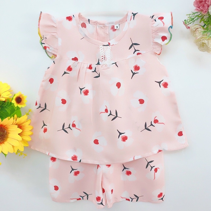 Bộ đùi bé gái tay cộc vải tole/lanh loại 1