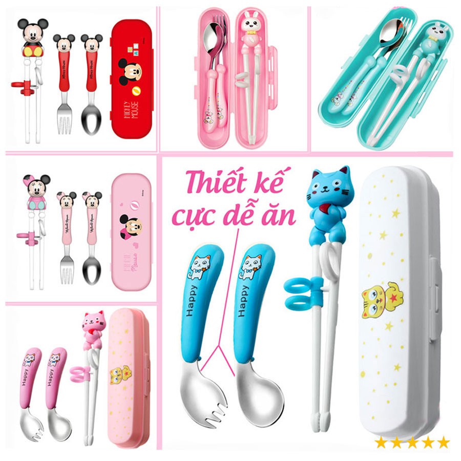 Bộ Muỗng Ăn Dặm Cho Bé, Dụng Cụ Ăn Dặm Cho Bé Đầy Đủ 04 Món Chất Liệu Inox 304