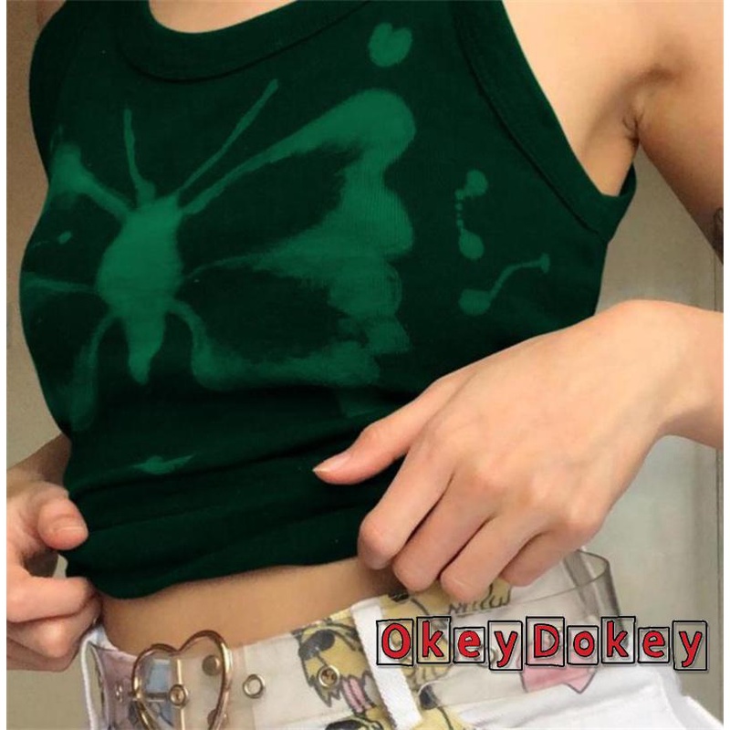 Áo Croptop Không Tay Cổ Tròn In Họa Tiết Bướm Đơn Giản Y2K Dành Cho Nữ
