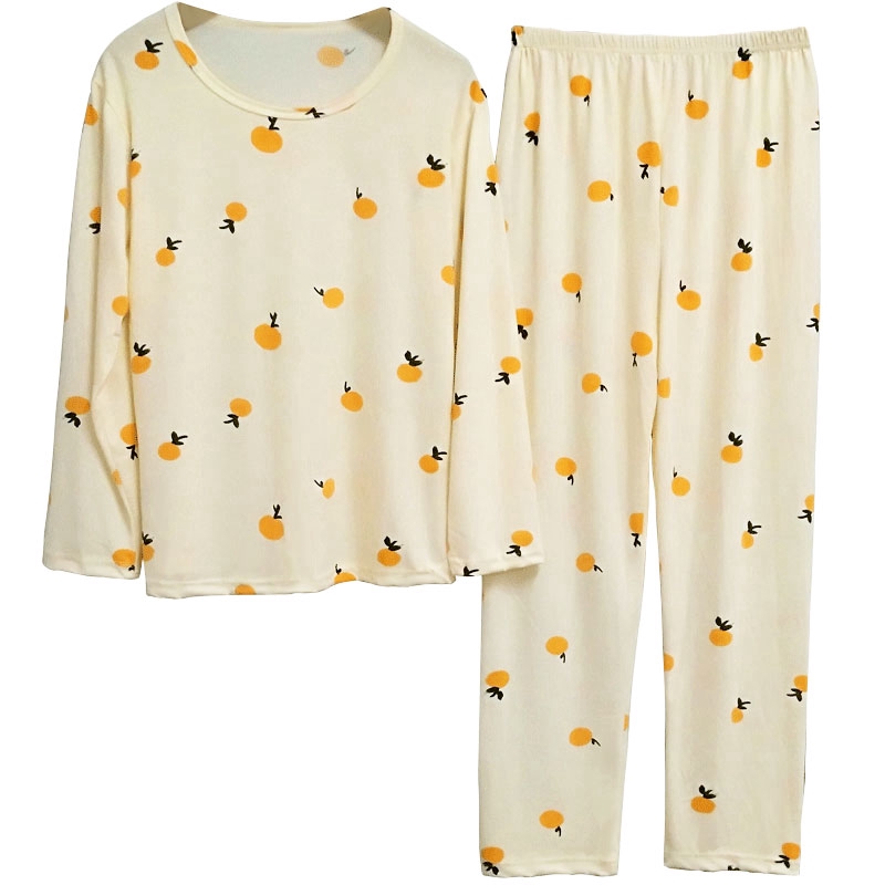 xiaohan korea spring autumn loose female nightwear round neck long sleeve sleepwear set cute print large size pajamas | BigBuy360 - bigbuy360.vn