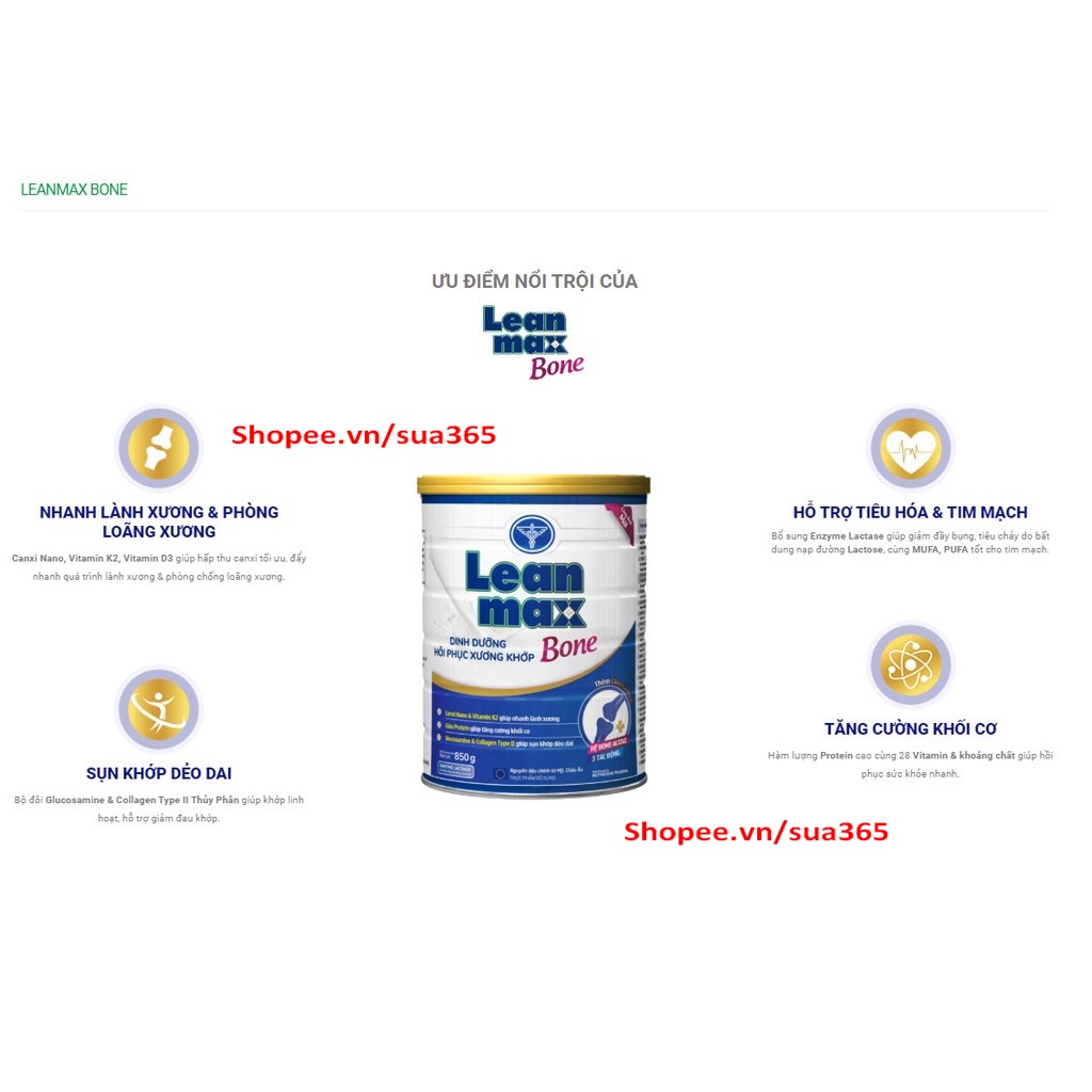 Sữa Leanmax Bone_850g - Dinh Dưỡng Phục Hồi Xương Khớp - Date Luôn Mới