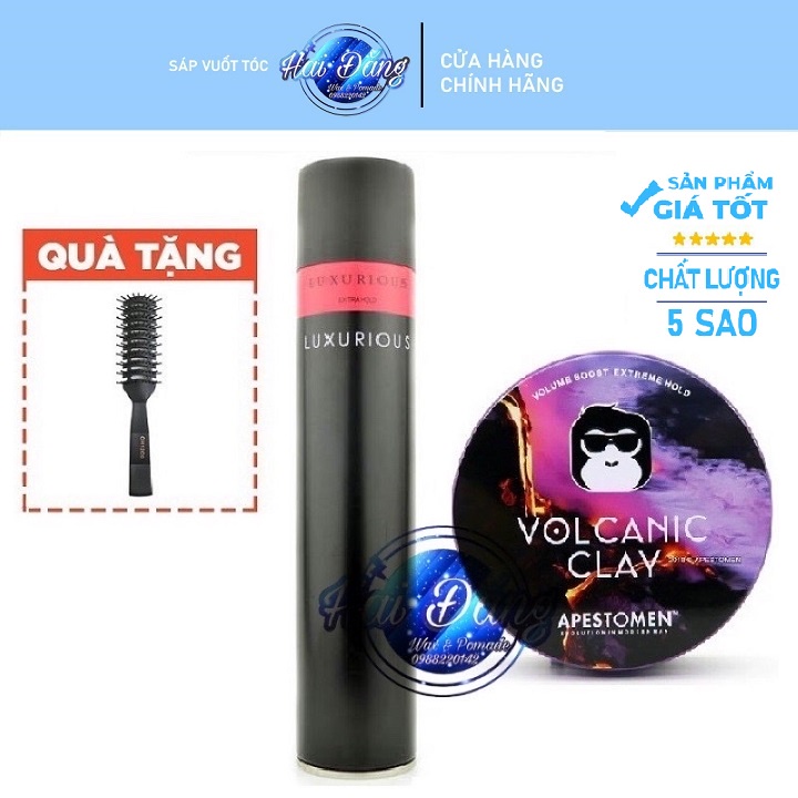 [CHÍNH HÃNG-TẶNG LƯỢC] Sáp vuốt tóc Volcanic Clay + Gôm xịt tóc Luxurious