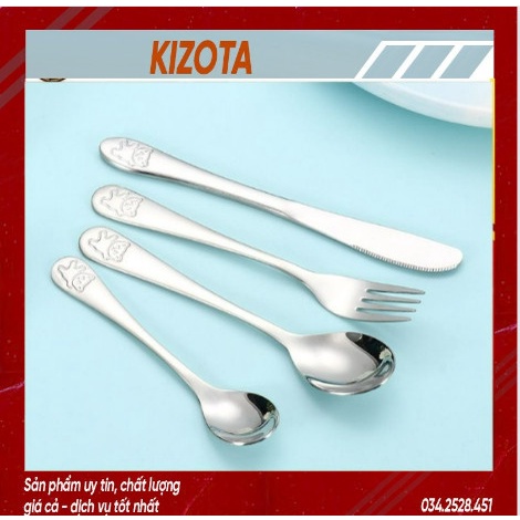 Thìa, dĩa, dao gấu trẻ em inox 410,430,304 mạ vàng thiết kế hiện đại sáng trọng độ dài 13-15-17cm