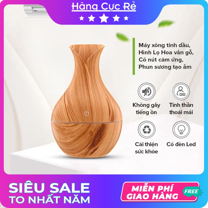 Máy khuếch tán tinh dầu, kiểu dáng lọ hoa Freeship Máy xông vân gỗ, nút cảm ứng - Shop Hàng Cực Rẻ