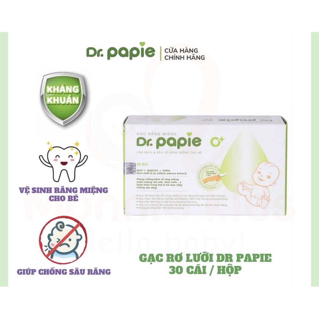 Gạc rơ lưỡi Dr Papie làm sạch, bảo vệ răng miệng cho bé (30 gói)