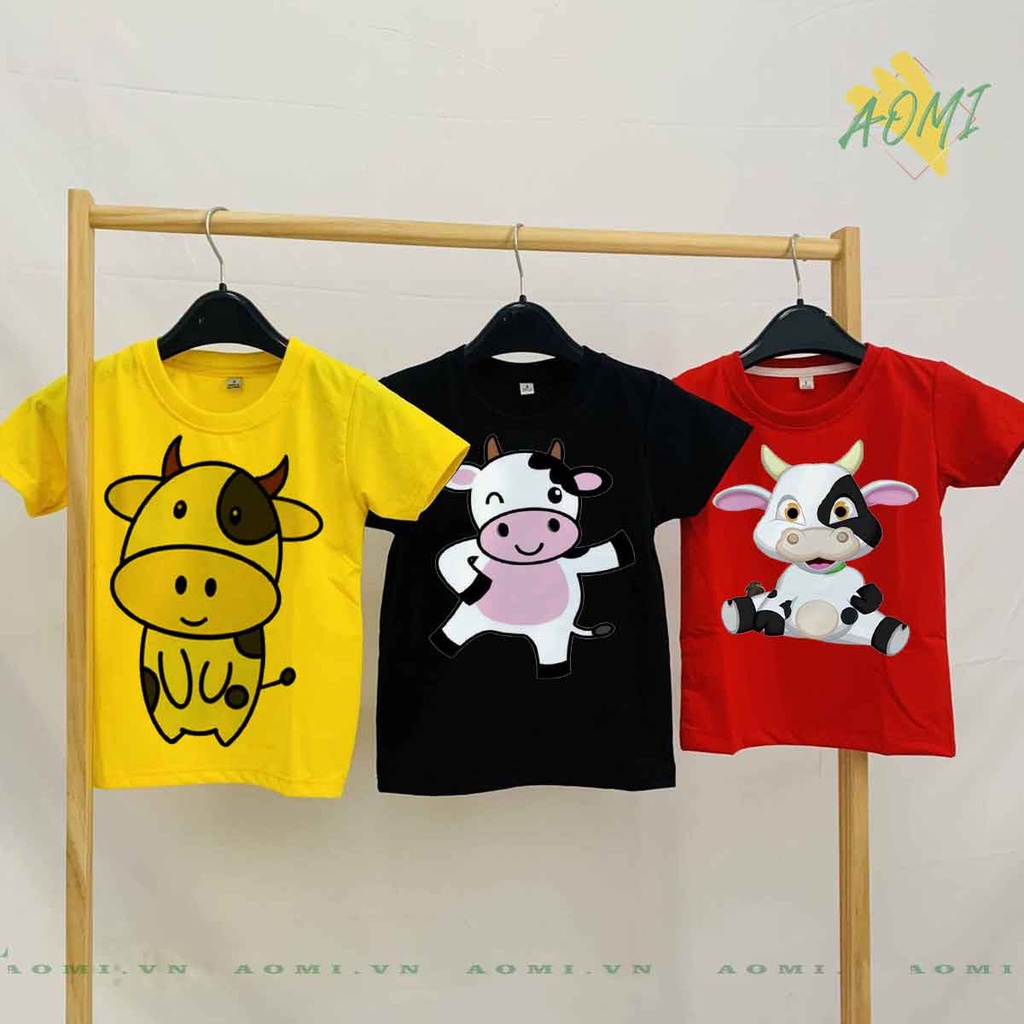 ÁO THUN bò sữa milk UNISEX PHÔNG VÀNG TAY NGẮN NAM NỮ GIA ĐÌNH CẶP ĐÔI SIZE TRẺ EM BÉ TRAI GÁI AOMIVN