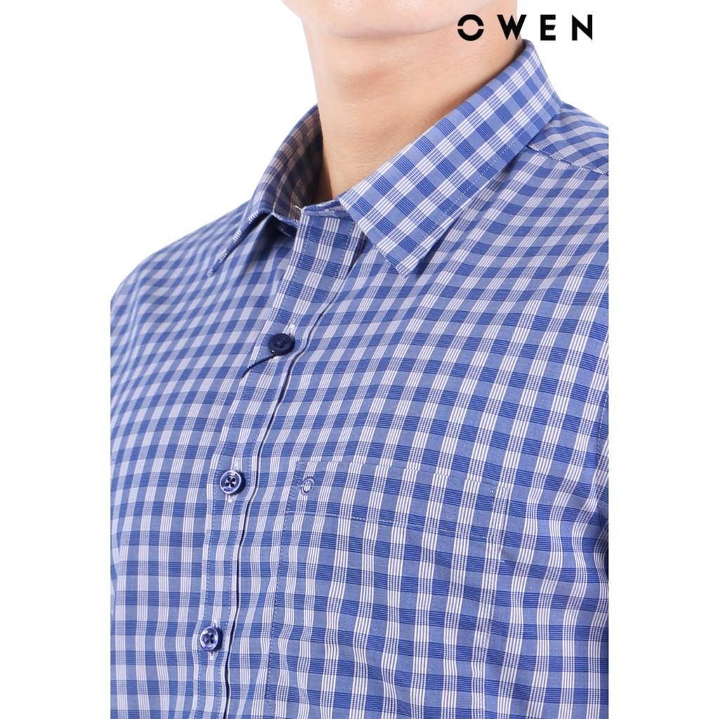 Áo Sơ Mi Nam Ngắn Tay Owen BA22555NT Sơ Mi Cộc Tay Công Sở Cao Cấp Màu Trắng Kẻ Caro Xanh Đậm Vải Sợi Tre Dáng Body Fit | BigBuy360 - bigbuy360.vn