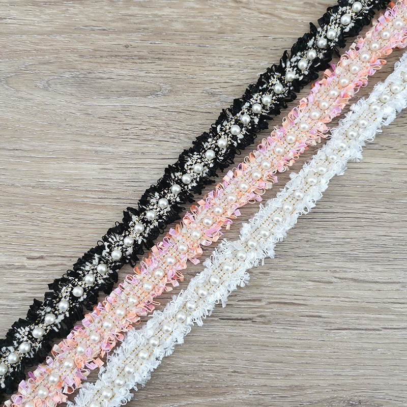 Dây ruy băng lưới đính ngọc trai giả dài 1 yard dùng làm kẹp tóc/trang trí đồ thủ công tại nhà