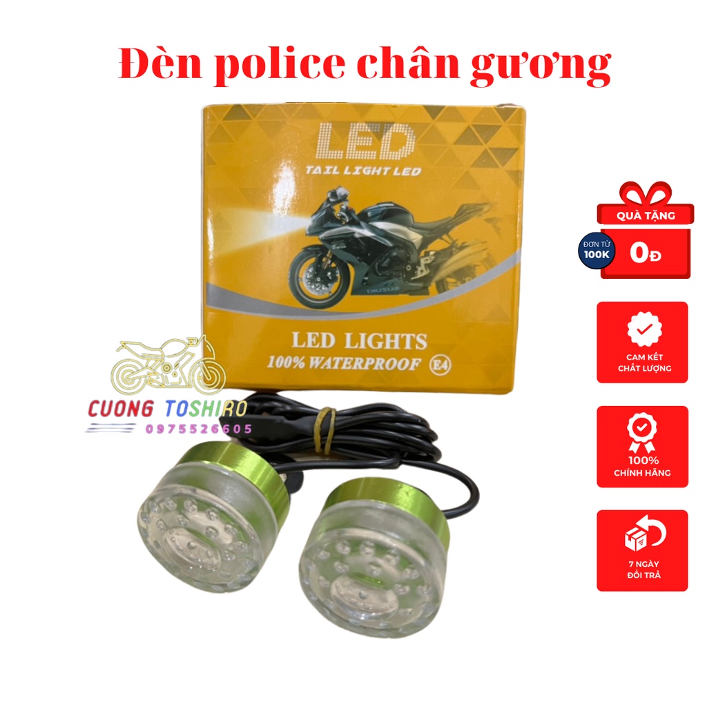 Đèn led nháy police lắp chân gương cho mọi dòng xe xanh lá, dương, đỏ loại xịn chống nước tuyệt đối bảo hành 1 năm