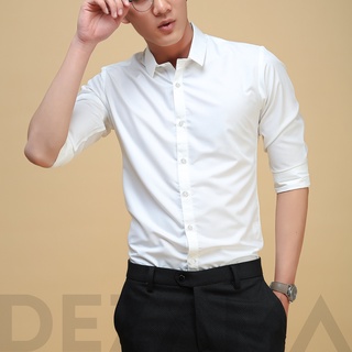 Áo sơ mi nam công sở dài tay, sơ mi nam trắng vải lụa trơn mềm mịn không nhăn cao cấp