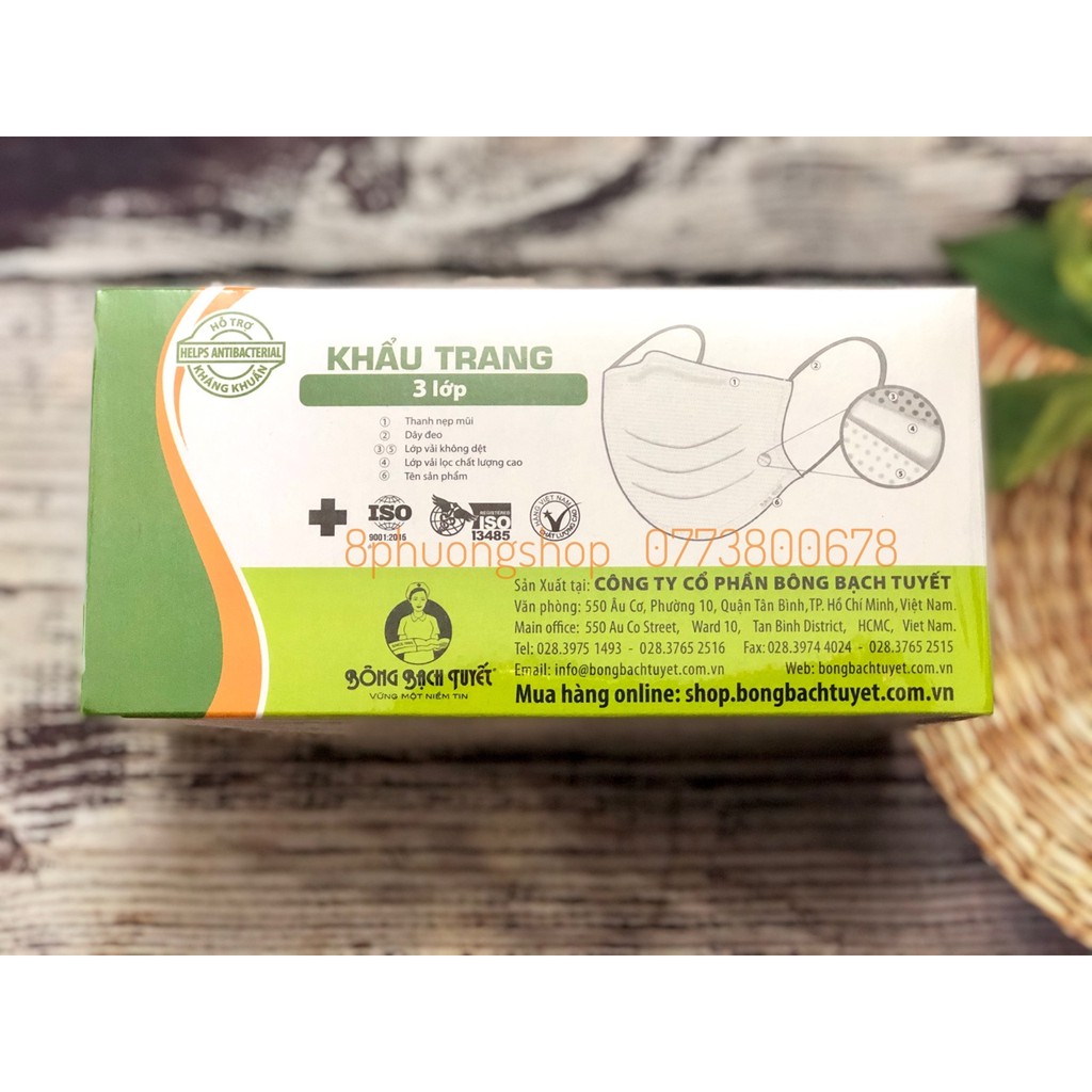 Khẩu Trang 3 Lớp Màu Trắng Meriday 50 cái/ Hộp Chính Hãng Bông Bạch Tuyết